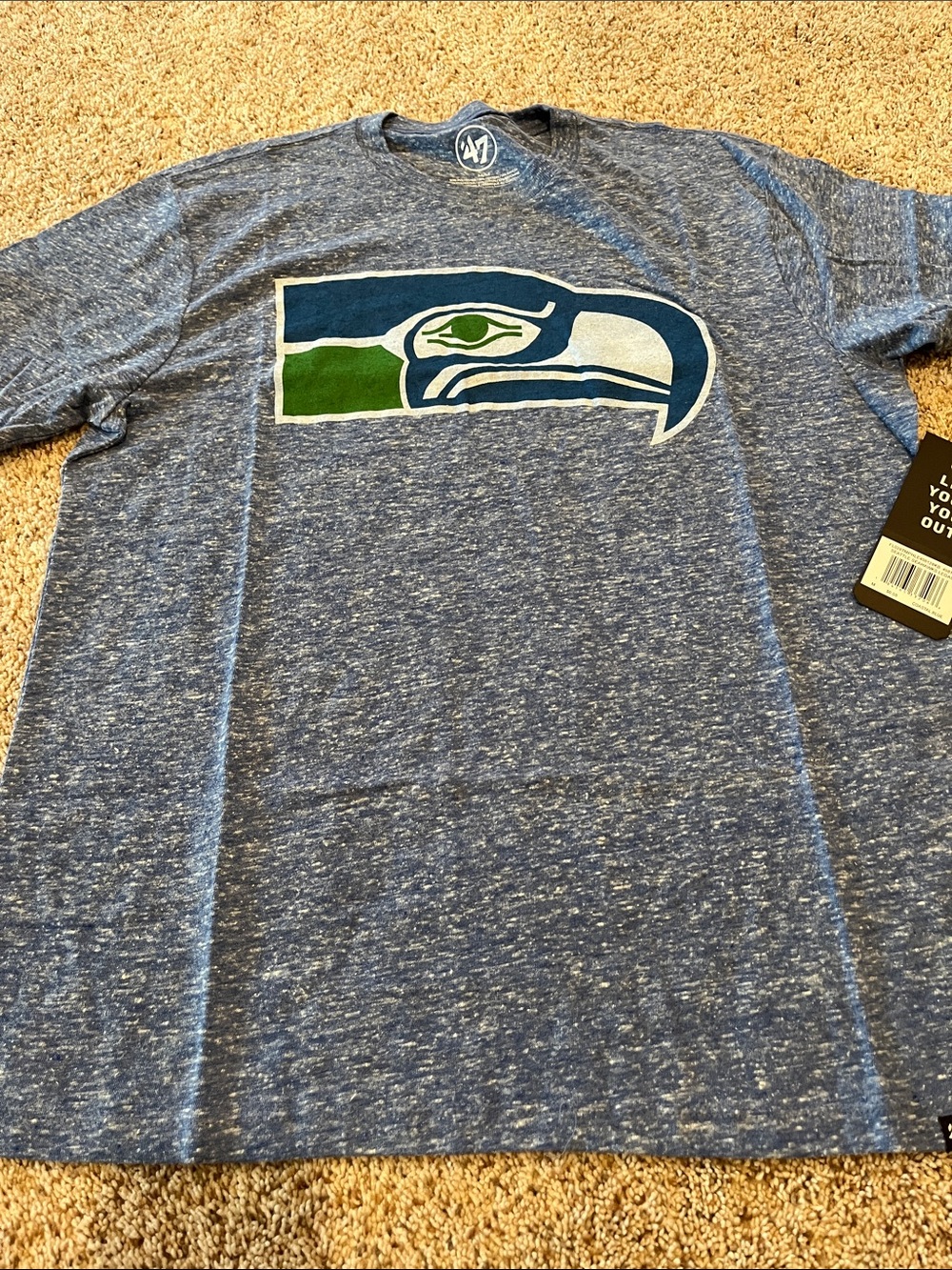 47 Seattle Seahawks Heather Navy and Green Logo Short Sleeve Tee